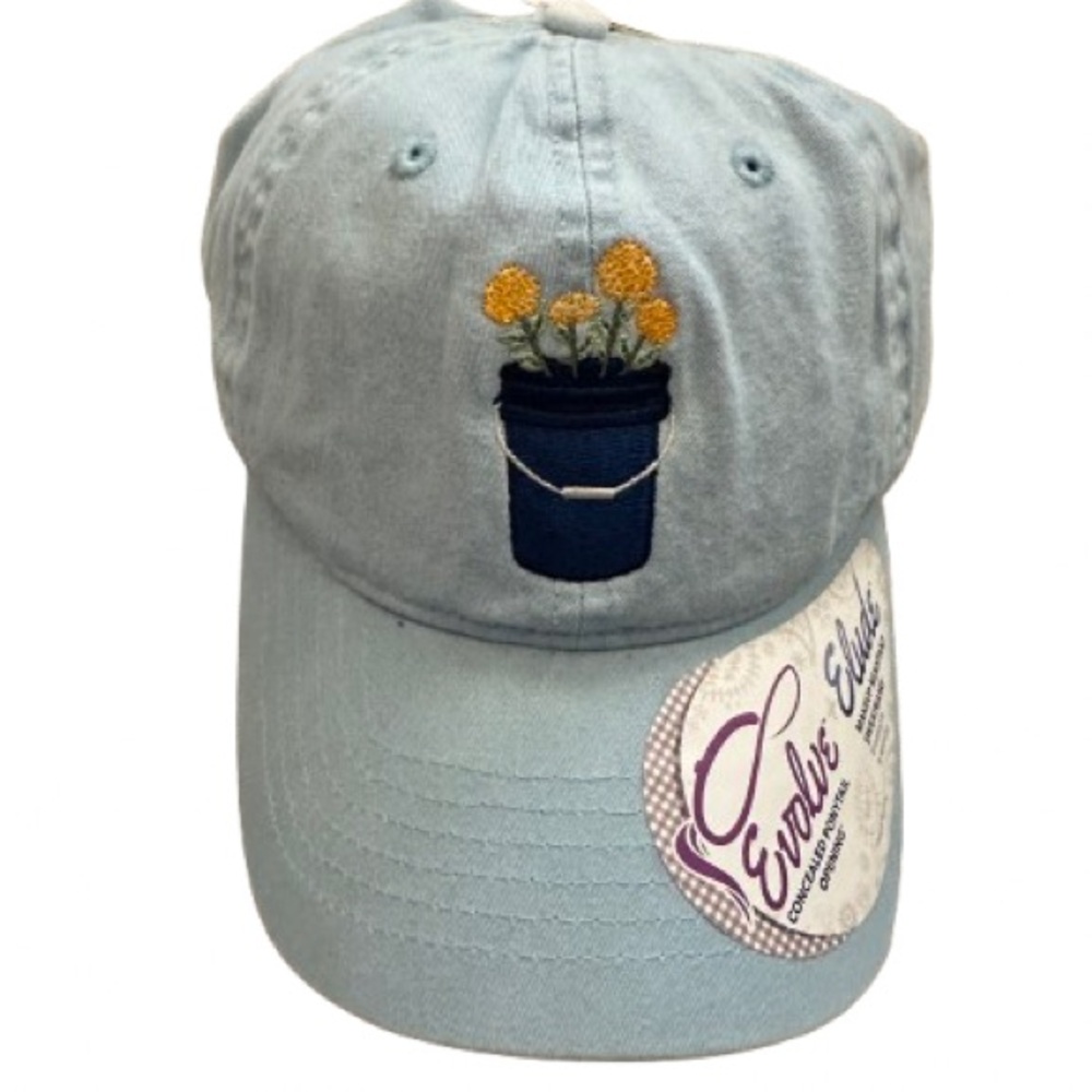 NWT Infinity For Her Woman’s Blue Cap 
Light Blue Cap with Floral Embroidery